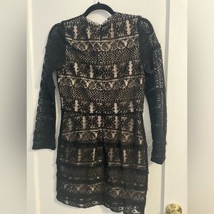PARKER Black sexy lace dress with tan lining